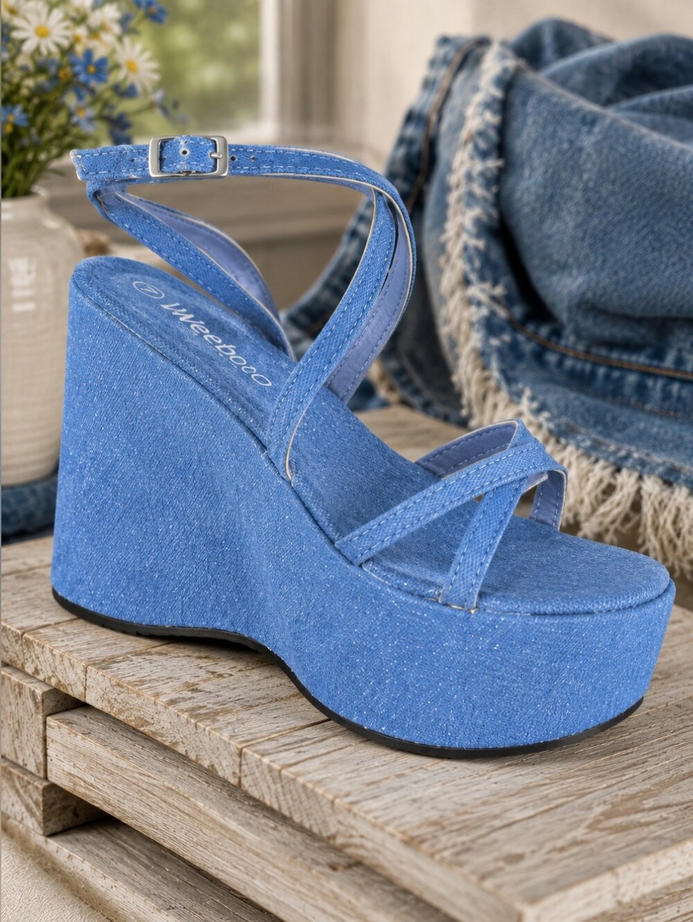Weeboo “Jena” Denim Platform Wedge Sandals – Size 10